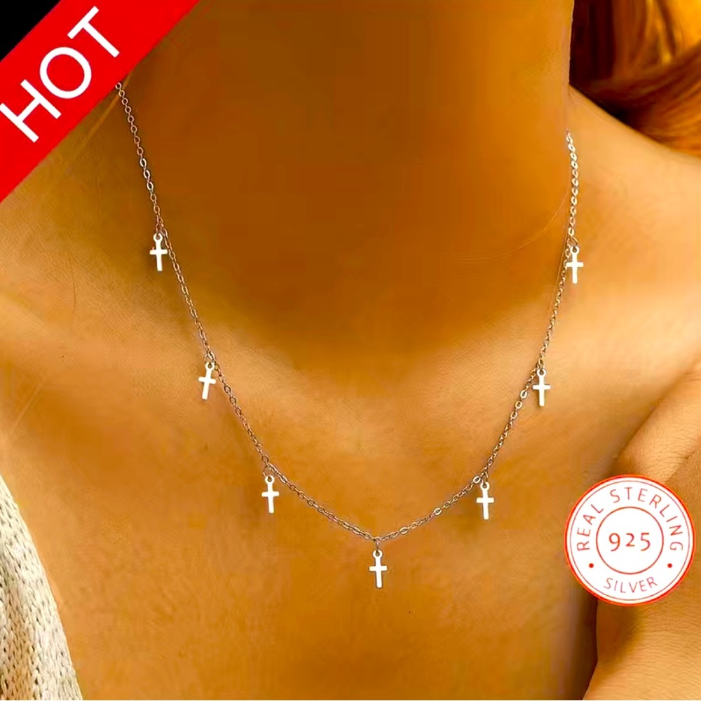 NEW!  Gorgeous Sterling Silver Tiny Cross Pendant Necklace. Details in photos